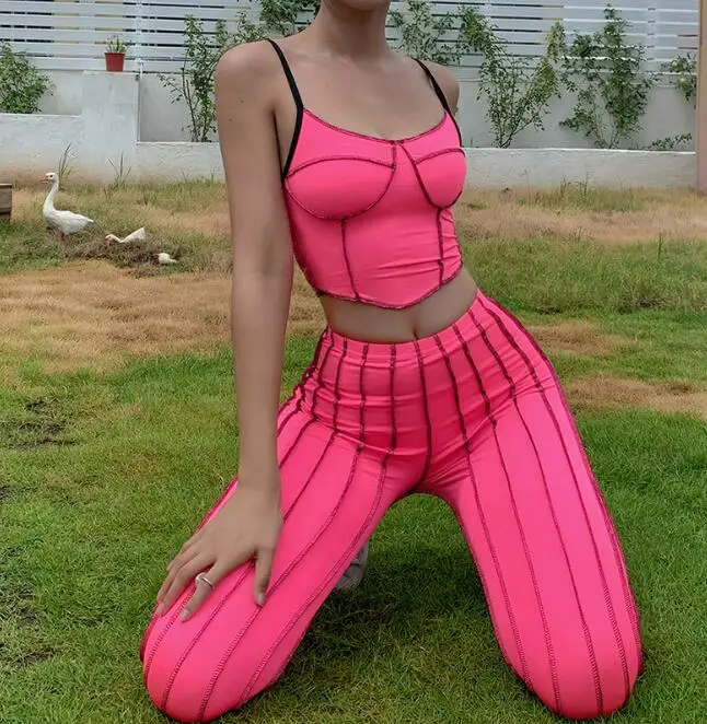 

2020 summer new women's line sling tight-fitting sports suit trousers women's sports running cycling clothes club