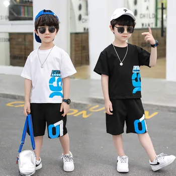 

Boys Casual Suit 2020 New Style Children's Summer Two-Piece Sports Short Sleeve T-shirt shorts Letter o-neck children's costumes