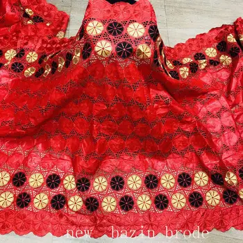 

CS Red nigerian lace fabric 2020 high quality lace tissu african cotton bazin riche fabric latest embroidery lace guinea brocade