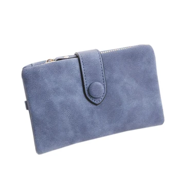 

Wallet For Women Trifold Small Female Purse Scrub Leather Women Wallet Short Soild Zipper Coin Purse Card Holders Ink-Blue Colou