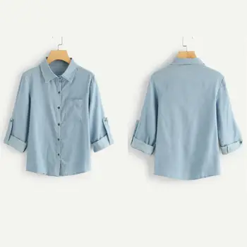 

Fashion Womens Button Up Long Sleeve Denim Shirt Loose Jeans Solid Tops Blouse Tee Plus Size