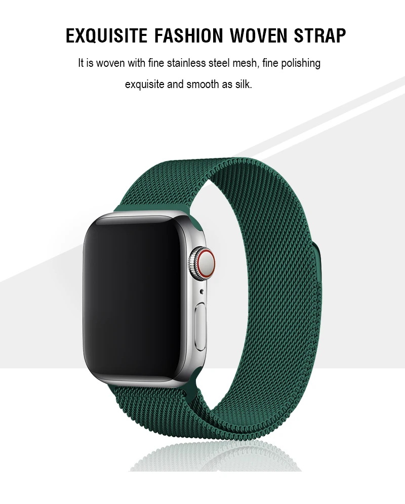 Миланская петля, зеленый ремешок для часов, 40 мм, 44 мм, для Apple Watch, серия 4, 5, металлический ремешок, магнитный браслет для Iwatch, серия 38, 42 мм
