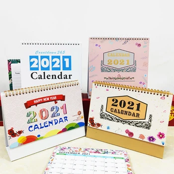 

2021 Hand Drawing Desktop Paper Calendar Portable Dual Daily Scheduler Table Planner Yearly Agenda Organizer New Year Gifts