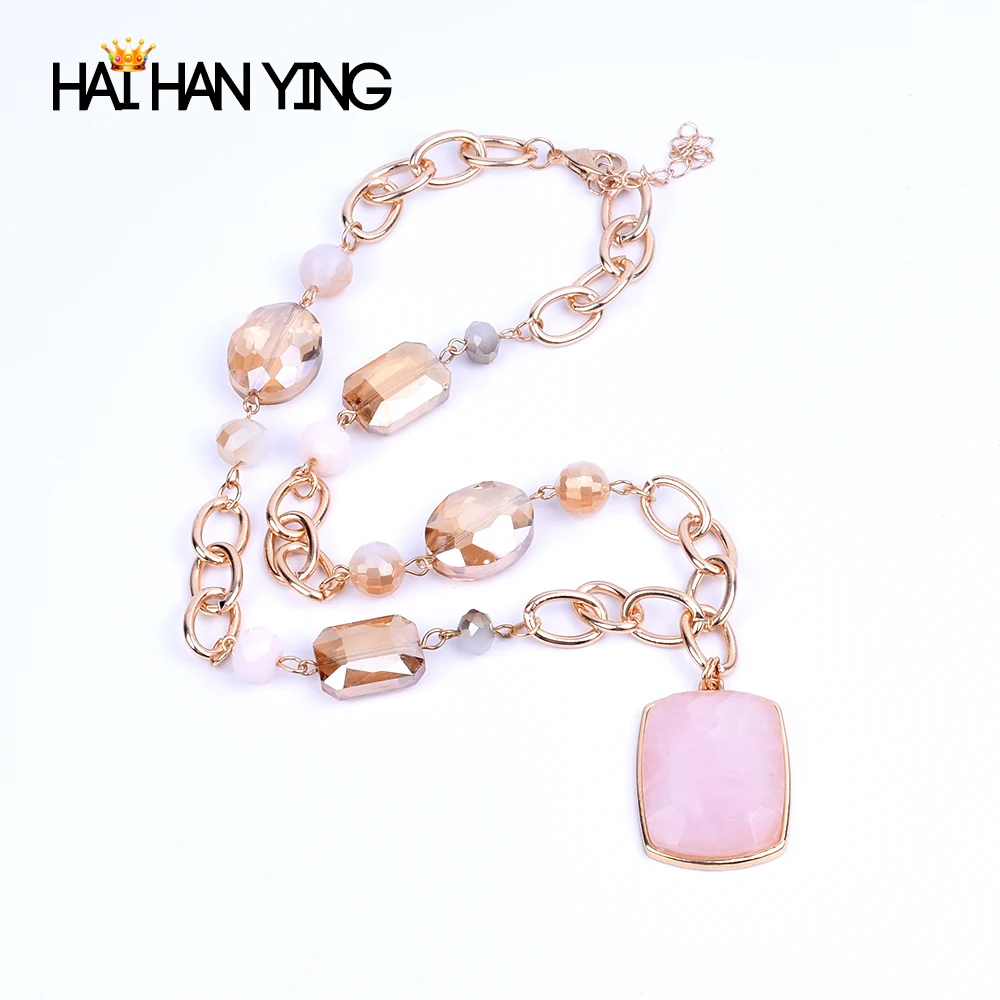 

Fashion women's crystal glass beads natural stone gold necklace beads pendant chain necklace alloy jewelry clothing accessories