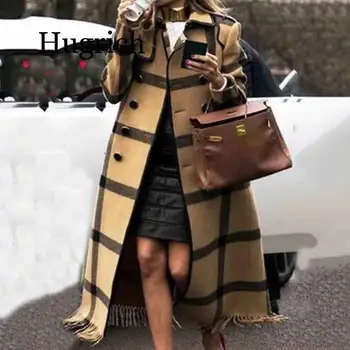 

Woolen Blends Plaid Wool Coat Women Overcoat 2020 Fall Winter Graphics Long Coats Plus Size Casual Office Ladies Outwear