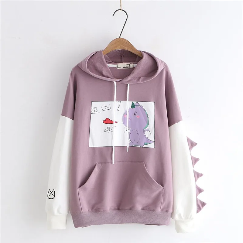  Harajuku Cartoon Print Hoodies Women Casual Long Sleeve Loose Hooded Sweatshirt Autumn Winter Fleec