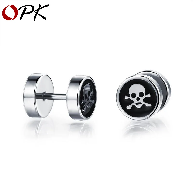 

OPK Halloween Men's Titanium Steel Ear Nails Planar Oil Skull Head Earrings Wholesale Join