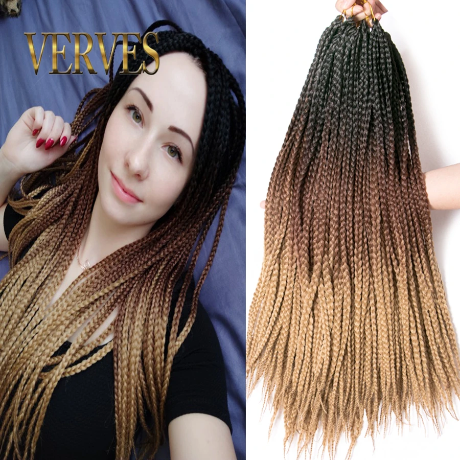 

VERVES Crochet braids box braid 24 inch 22 Roots/pack Ombre Synthetic Braiding Hair extension heat resistant Fiber,grey,brown