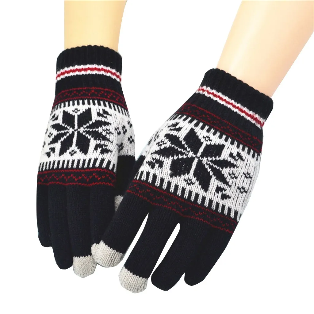 Вязаные шерстяные перчатки женские мужские Рождественские снежинки сенсорный экран полный палец теплые варежки женские мужские перчатки Guantes Invierno