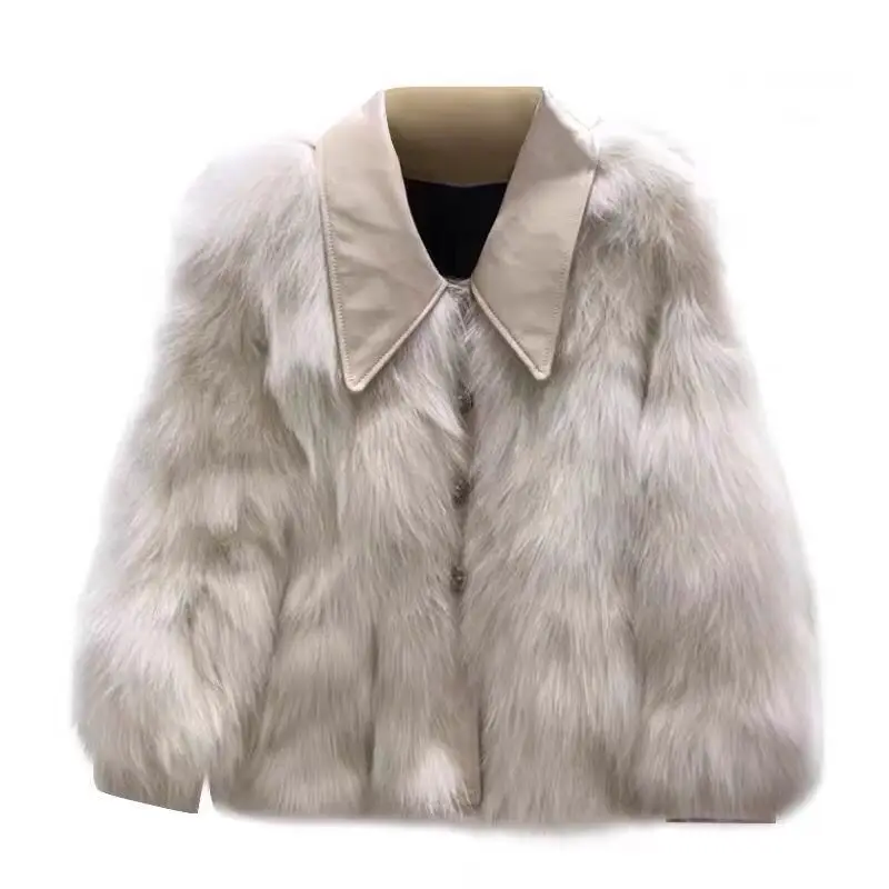 Fashion Winter Women High Quality Faux Fox Fur Coat Luxury Shaggy Loose Lapel OverCoat Thick Warm Plus Size Female Outwears