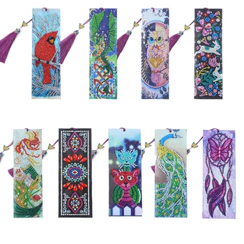

New 5D Diamond Painting Leather Bookmark Tassel Book Marks Special Shaped Diamond Embroidery DIY Craft Cross Stitch Gift Decor