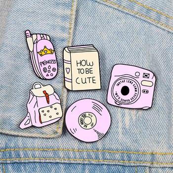

Pink Mobile Phone Camera Brooch Cute Cartoon Backpack Book Enamel Pin Student Daily Supplies Lapel Pin Girls Shirt Collar Badge
