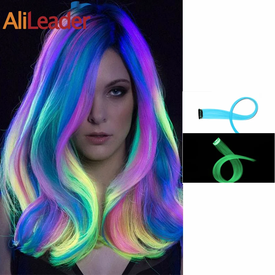 Alileader Synthetic 1 Clip Hair Extension 20 Inches Shining Hair In The Darkness Glowing Hair Yellow White Blue Pink другие fat bob marley sun is shining 180 gram red yellow