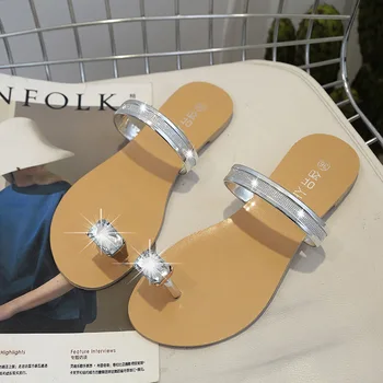 

WOMEN'S Spring and Summer New Style Simple Korean-style Large Size Casual Shoes Flat Man-made Diamond Women's