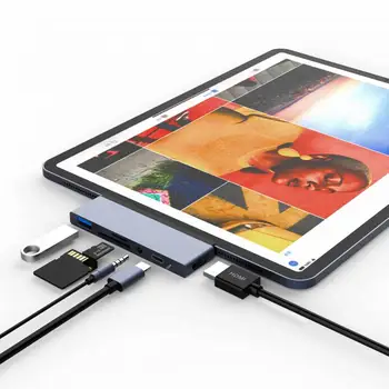 

6 IN 1 USB C Hub Multifunction Type C Adapter To To HDMI SD/Micro Card Reader & USB 3.0 Ports For 2018 2019 IPad Pro