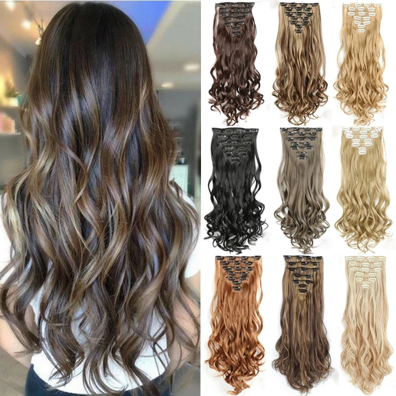 

WERD Synthetic 16 Clips In Hair extension 56cm 24 Inch Long Straight Hair Fake False Hairpiece Clip In Hair Extension
