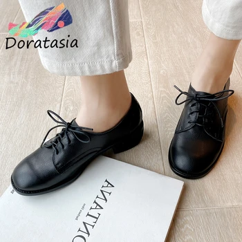 

DORATASIA Brand Girl Lace Up Round Toe Sewing Consise Black Simple Pumps Spring Pumps Women Casual Office Shoes Woman