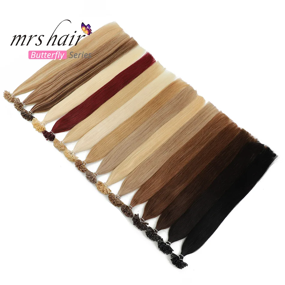 MRSHAIR Nail U Tip Hair Extensions 16" 20" 24" 1g/pc Straight Pre Bonded Hair On Keratin Capsules Hot Fusion Extensions 50pcs