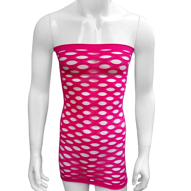 

Fishnet Sissy Lingerie Sheath Dress Skinny Hollow Out Stretchy Mens Babydolls Dress Hot Sexy Bodystockings Costume Nightwear