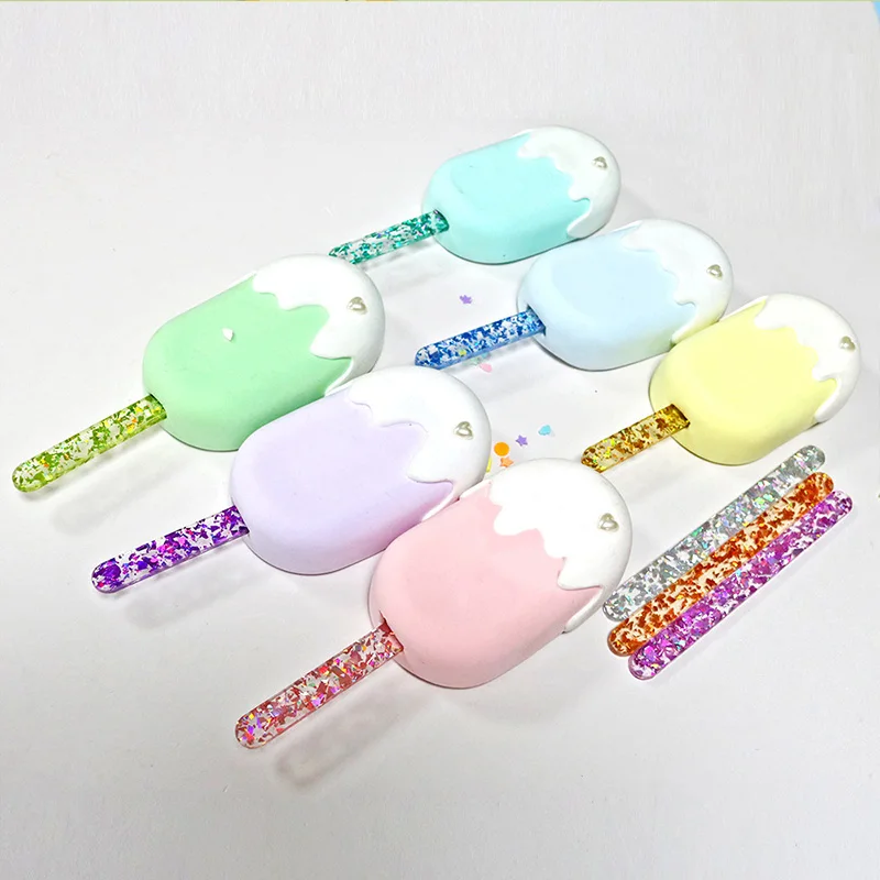 

Acrylic Ice Cream Sticks Happy Birthday Supplies Flash Glitter Cake Stick Baking Decor for Kids Birthday Party Cake Decorations