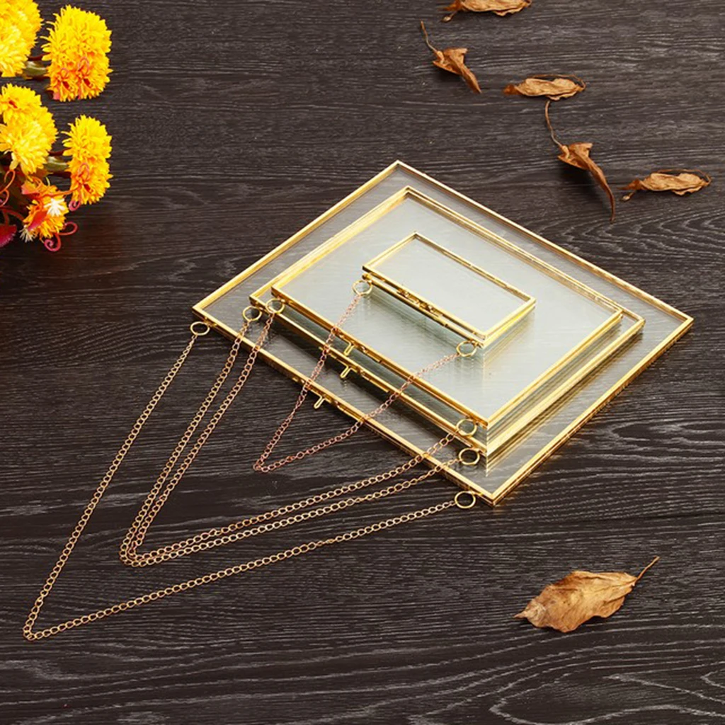 Antique Hanging Glass Photo Frame Portrait Plant Specimen Holder 16x14cm #A