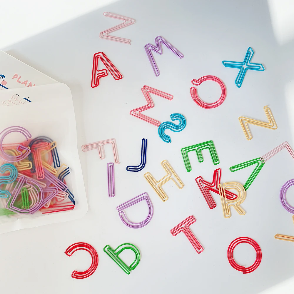 

ALLTU 26 letters color letter shape paper clip simple lovely girl Hanji creative stationery paper clip back needle