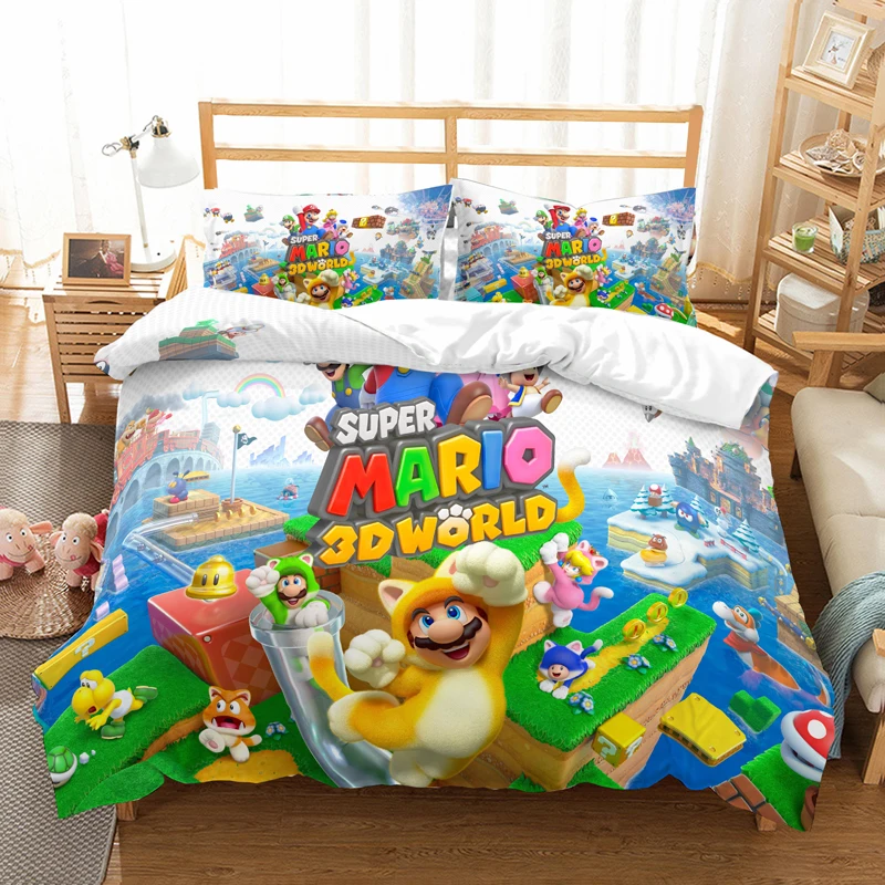 Комплект постельного белья с героями мультфильма «Super Mario Bros», пододеяльники, наволочки, декоративные одеяла для детской комнаты, комплекты постельного белья, постельное белье