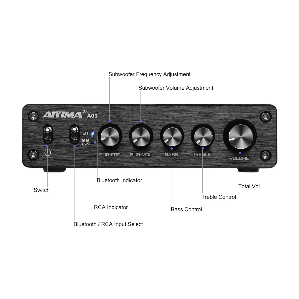Amplificadores de Potência Amplificador de Som 50wx2 + 100w Aiyima Subwoofer Amplificador Bluetooth Alta Fidelidade Tpa3116d2 2.1 Digital A03 Tpa3116 - Image 2