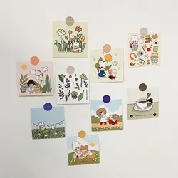 Ins Cute Bear Girl Children Decorative Card 9 Sheets Hand Account Creative Wall Sticker Photo Props Square Kawaii Greeting Card