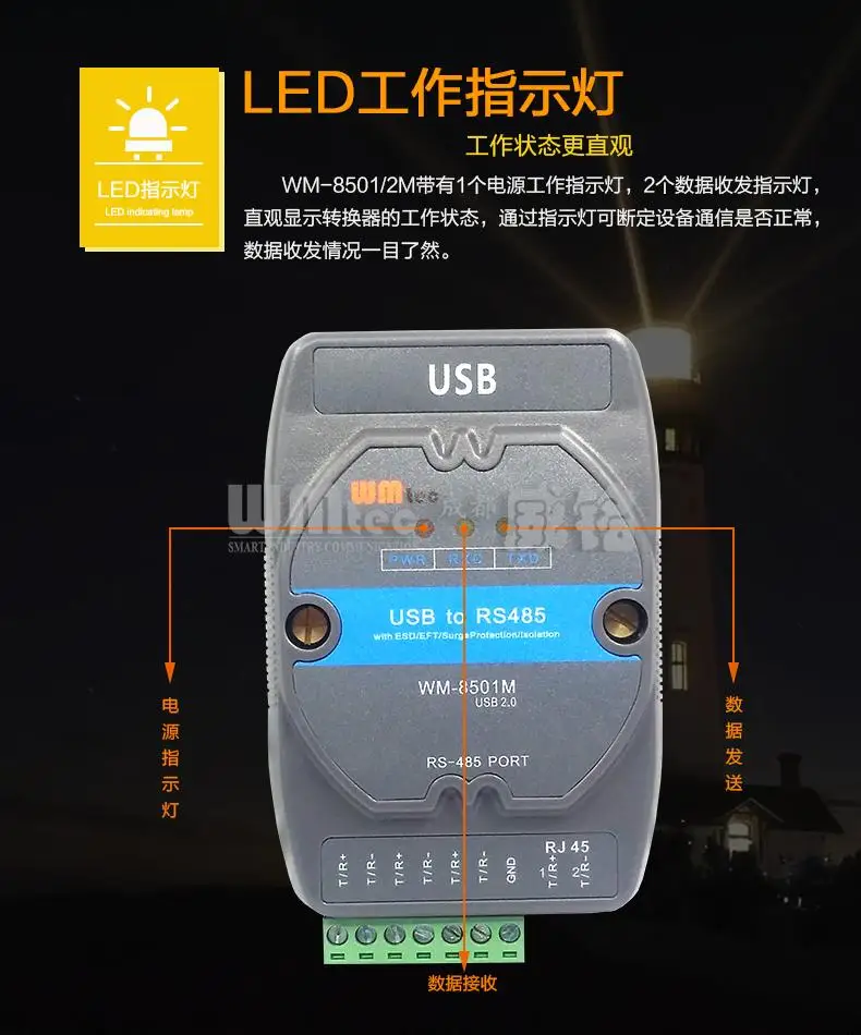 Молниезащиты USB к RS485 фотоэлектрический изоляции концентратор/Руководство модуль/WM-8501