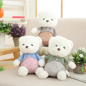 

22cm Cartoon Bear Stuffed Animal Dress Bear Grey Pink Blue Soothing Doll Girl Baby Product Birthday Present Kawaii Bear