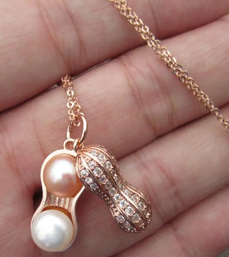 Peanut Pearl Pendant Necklace Chain 