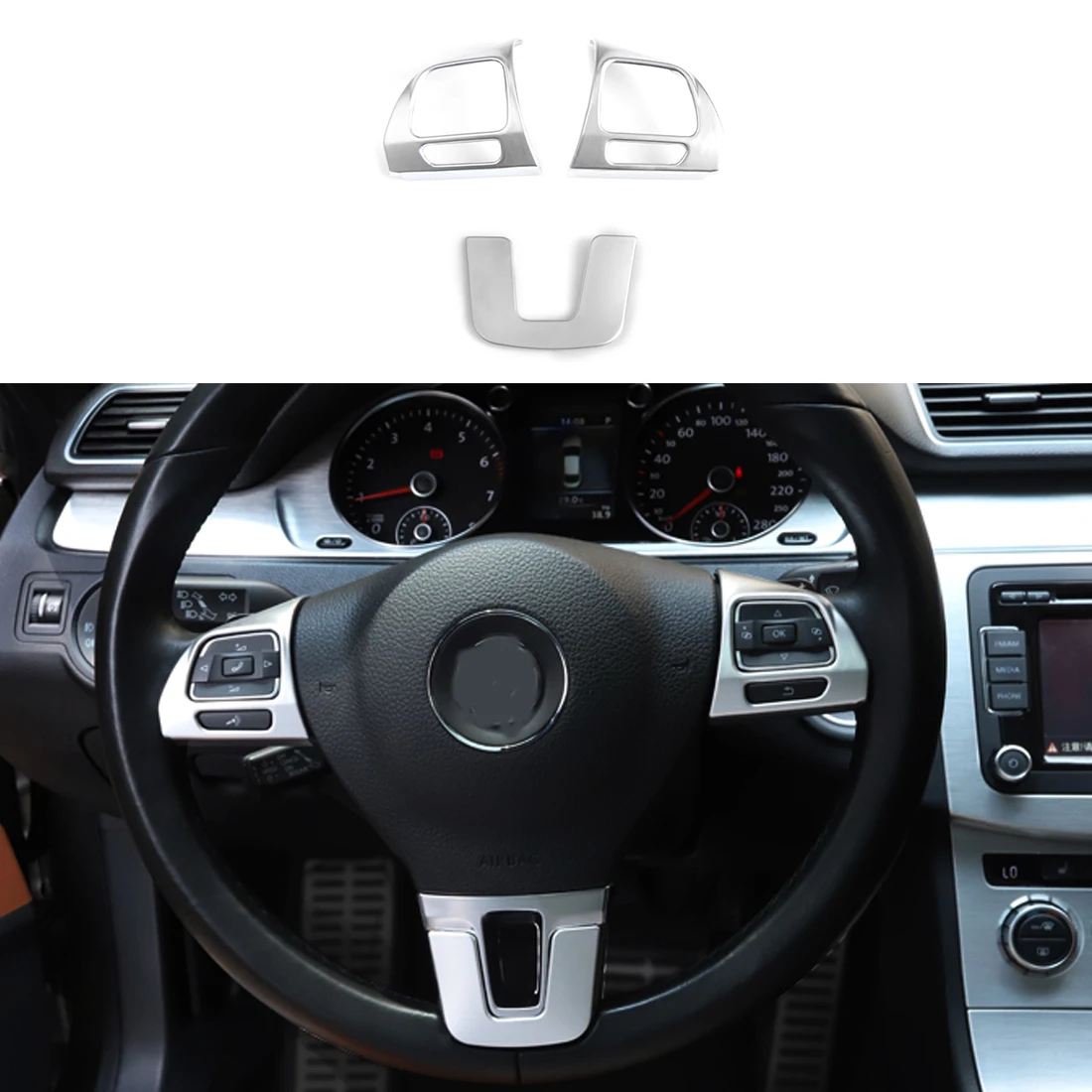 

ABS Chrome Interior Steering wheel button Cover Trim Fit For Volkswagen CC 2009-2017 car stickers