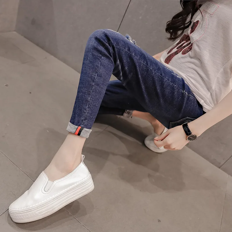 

Maternity Jeans Spring 2019 New Style Fashion Mom Abdominal Support Trousers Capri Pants Elasticity Skinny Pants Outer Wear