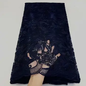 

Latest French Nigerian Laces Fabric 2020 High Quality Navy blue Tulle African Laces Fabric Wedding African French Lace sequins
