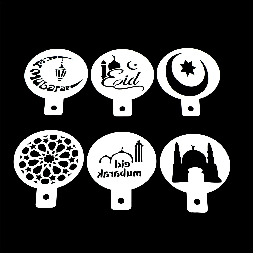 

3/6Pcs White Mosque Eid Mubarak Ramadan Design Coffee Stencils Laser Cut Cookie Biscuits Fondant Cake Decoration Tools