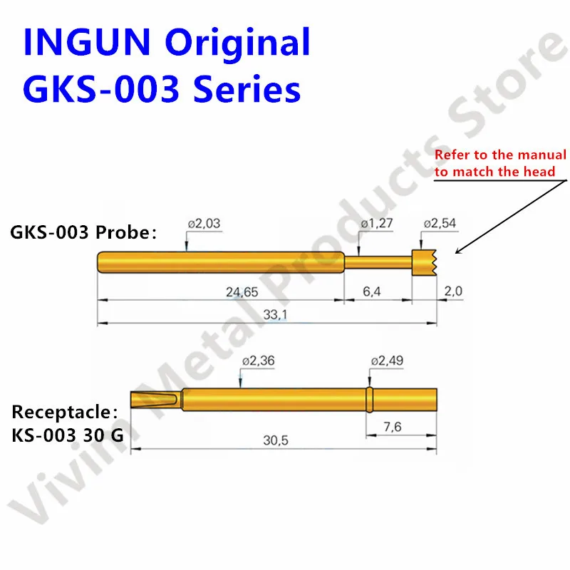 

German Original INGUN Probe GKS-003 206 254 A 3000/GKS-003 204 254 A 2000 125MIL P125-H And Receptacle KS-003 30 G 2.36mm Sleeve