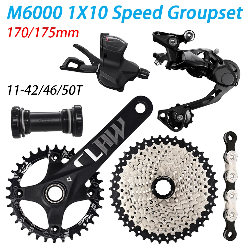 M6000 1X10 Скорость MTB велосипед указано 170/175 мм X32/34/36/38 T X 42 46T тяжелые Технические данные: около 50 т KMC X10 цепи MTB велосипед комплект