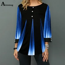 Best Price Aimsnug 2020 Women New Summer Street hipster Print Blue Tops 3/4 Sleeve Loose Ladies Tee Shirt Plus Size 4xl 5xl Female T-Shirt
