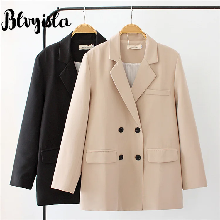 

Blvyisla Oversize Long Sleeve Blazer Jacket Office Lady Loose Size Jacket Coat Suits Double Breasted Outwear 3XL Female