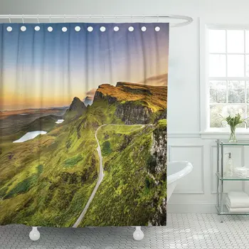 

Quiraing Mountains Sunset at Isle of Skye Scottish Highlands Shower Curtain Waterproof Polyester 72 x 78 inches Set with Hooks
