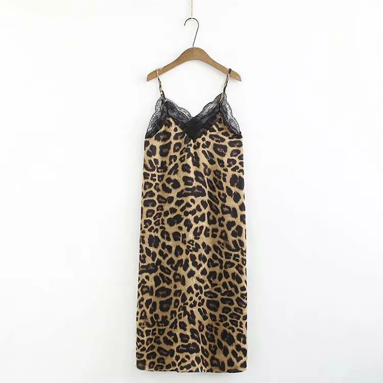 

2019 Summer New European And American-Style Gradient Leopord Pattern Lace Joint Sleeveless Base Strapped Dress WOMEN'S Dress