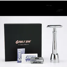 WHZ SKU2936 Ретро двухсторонняя бритва ручной держатель бритвы с расширенной ручкой и 5 лезвиями