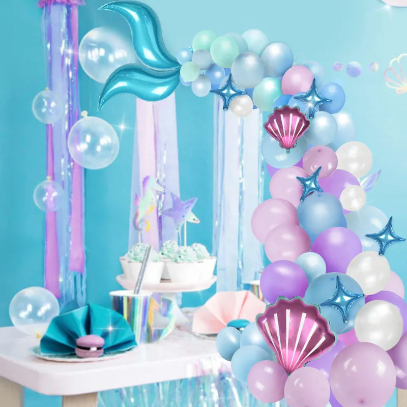 87pcs Mermaid Tail Balloon Garland Arch Mermaid Theme Birthday Party Decorations Supplies Under the Sea Little Mermaid Balloons