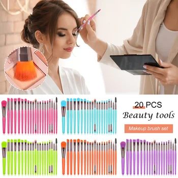 

Hot 20pcs Fluorescent Make up Brush Premium Cosmetic Makeup Brush Set for Foundation Blending Blush Concealer Eye Shadow t6