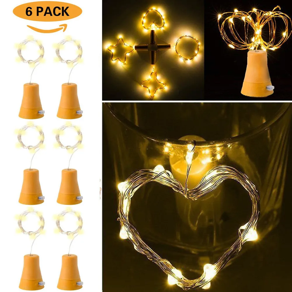 

6pcs Wine Bottle Lights Solar Powered Light String Halloween Christmas String lights 10 LED Night Fairy Waterproof Warm White