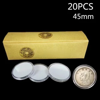 

20pcs 45mm Round Cases Coin Storage Capsules Holder With Adjustable Pads Plastic Coin Bag Protect Collections