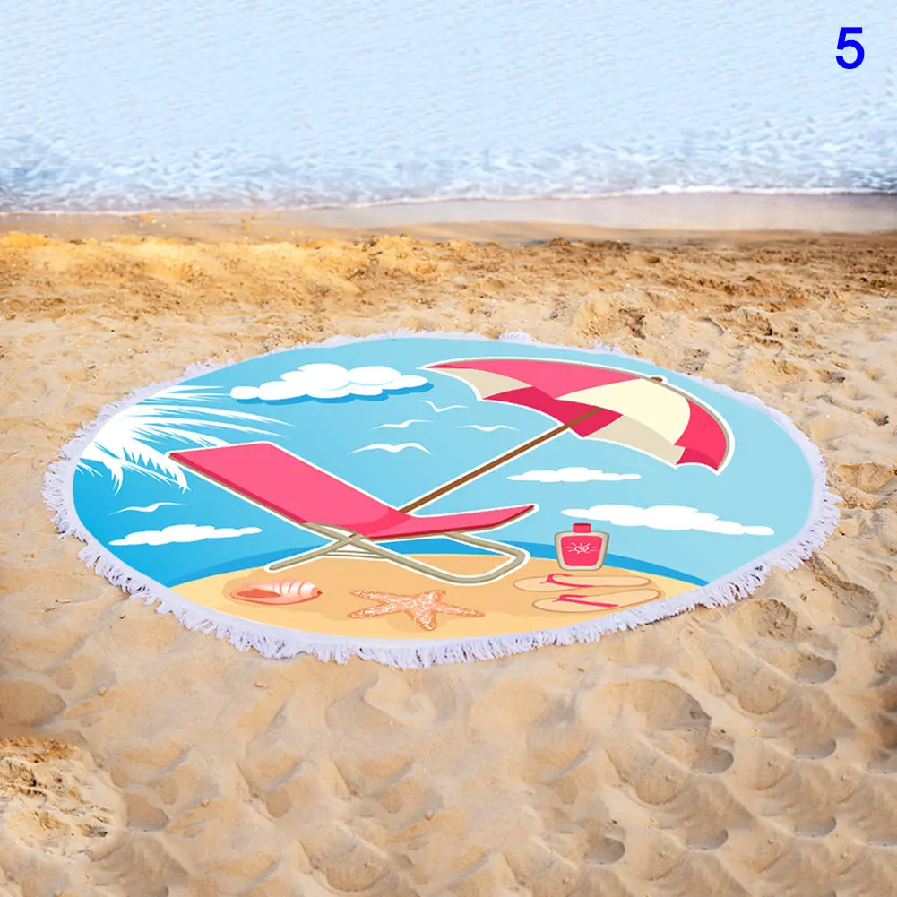 Quick-seco Rodada Colorido Floral Impressão Toalha de Praia com Borla YA88