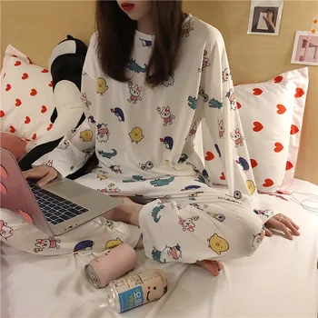 

Foply Pajamas Set For Women Casual Milk Silk Thin Pyjama Cartoon Printed Pijamas Summer Short Sleeve Tops Shorts Home Sleepwear