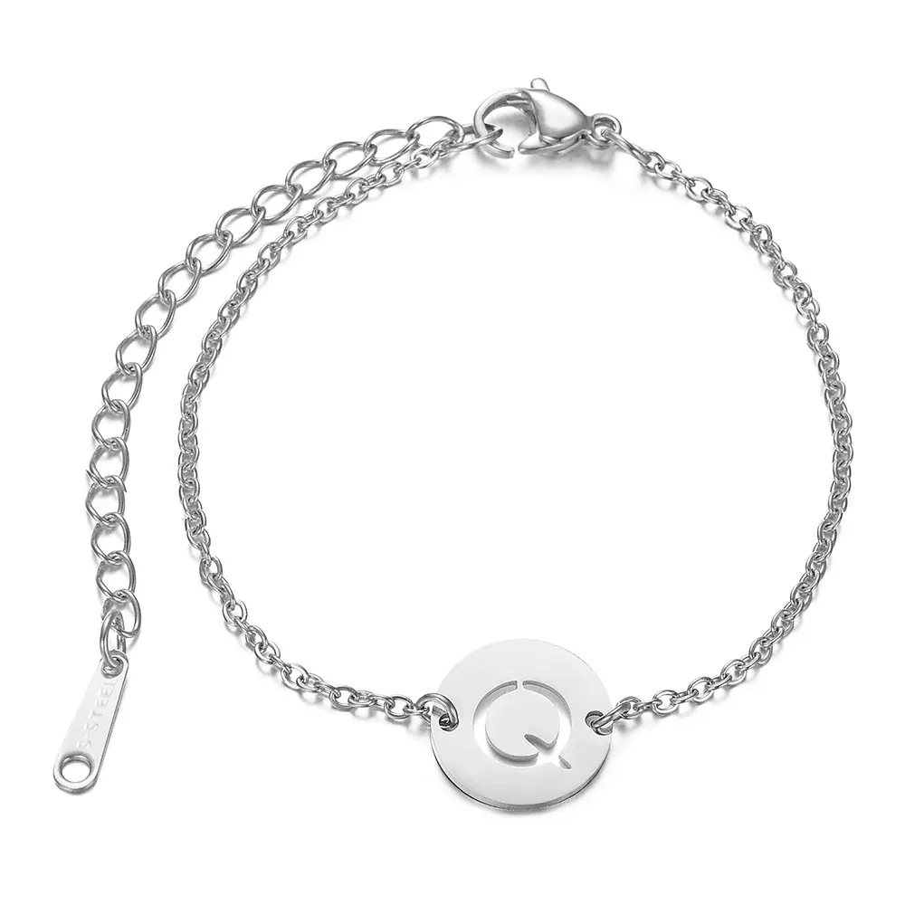 A-Z браслет с инициалами, полые браслеты с подвеской в виде буквы 316L, нержавеющая сталь, серебряный цвет, подарок для женщин - Окраска металла: JN007-Q